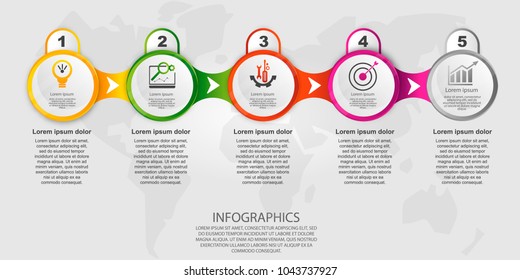 Modern vector illustration 3d. Template circle infographics with five elements. Designed for business, presentations, web design, diagrams with 5 steps, options, parts or processes. Creative concept.