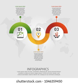 Modern vector illustration 3d. Template for infographic circles with three elements, rectangles. Contains icons and text. Designed for business, presentations, web design, diagrams with 3 steps.
