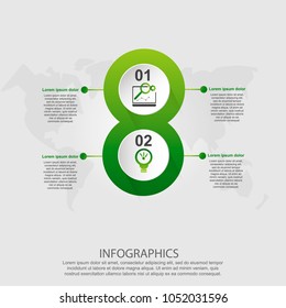 Modern vector illustration 3d. Template for infographic circles with two elements. Contains icons and text. Designed for business, presentations, web design, diagrams with 2 steps.