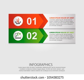 Modern vector illustration 3d. Template for infographic rectangles with arrows two elements. Contains icons and text. Designed for business, presentations, web design, diagrams with 2 steps.
