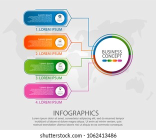 Modern vector illustration 3d. Template with four colored geometric shapes of rectangles and circle for infographics, business, presentations, web design, concept of launching with 4 options, steps.
