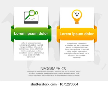 Modern vector illustration 3d. Template for infographic rectangles with labels two elements. Contains icons and text. Designed for business, presentations, web design, diagrams with 2 steps.