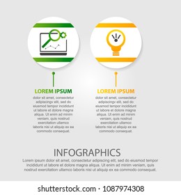 Modern vector illustration 3d. Template of circles of infographics with two elements. Designed for business, presentations, web design, diagrams with 2 steps. Concept step by step.