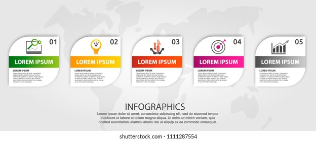 Modern vector illustration 3D. Template of a square with rounded corners infographics with five elements. Designed for business, presentations, web design, diagrams with 5 steps. Step by step.