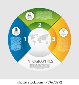 Ilustración vectorial moderna 3D. La plantilla de una infografía circular con 3 elementos, sectores y porcentajes. Diseñado para empresas, presentaciones, diseño web, diagramas con 3 pasos.