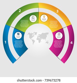 Modern vector illustration 3D. Template of circular infographics with four elements, sectors and percentages. Designed for business, presentations, web design, diagrams with 4 steps.