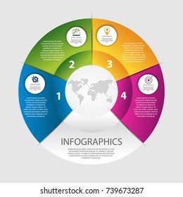 Modern vector illustration 3D. Template of circular infographics with four elements, sectors and percentages. Designed for business, presentations, web design, diagrams with 4 steps.