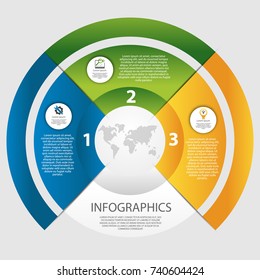 Modern vector illustration 3D. The template of a circular infographic with 3 elements, sectors and percentages. Designed for business, presentations, web design, diagrams with 3 steps.