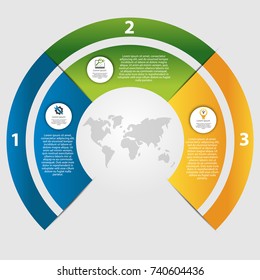 Modern vector illustration 3D. The template of a circular infographic with three elements, sectors and percentages. Designed for business, presentations, web design, diagrams with 3 steps.