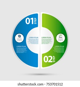 Modern vector illustration 3d. Template of circular infographics with two elements, sectors and percentages. Designed for business, presentations, web design, diagrams with 2 steps.