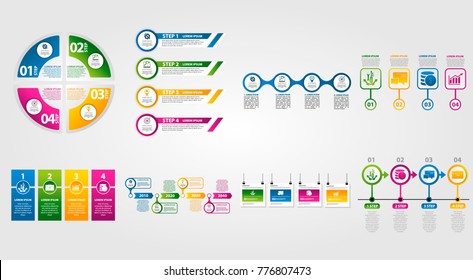 Modern vector illustration 3d. Template infographics set with four elements, sectors and percentages. Contains icons and text. Designed for business, presentations, web design, diagrams with 4 steps.