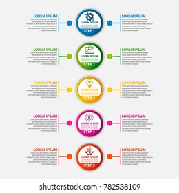 Modern vector illustration 3d. Template circle infographics with five elements and round chart. Designed for business, presentations, web design, diagrams with 5 steps, options, parts or processes.