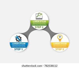 Modern vector illustration 3d. Template circle infographics with three elements. Designed for business, presentations, web design, diagrams with 3 steps, options, parts or processes. Creative concept.