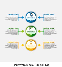 Modern vector illustration 3d. Template circle infographics with three elements and round chart. Designed for business, presentations, web design, diagrams with 3 steps, options, parts or processes.