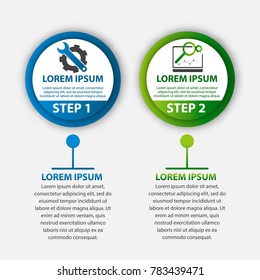Modern vector illustration 3d. Template circle infographics with two elements and round chart. Designed for business, presentations, web design, diagrams with 2 steps, options, parts or processes.
