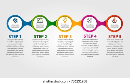 Modern vector illustration 3d. Template circle infographics with five elements. Designed for business, presentations, web design, diagrams with 5 steps, options, parts or processes. Creative concept.