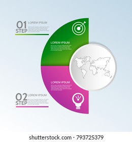 Modern vector illustration 3D. Template of circular infographics with two elements, sectors and percentages. Designed for business, presentations, web design, diagrams with 2 steps.