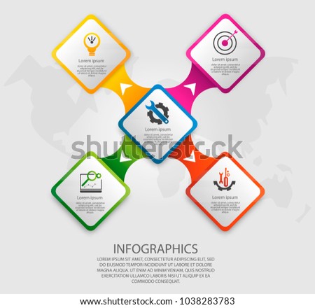Modern vector illustration 3d. Template infographics with five elements rectangles. Designed for business, presentations, web design, diagrams with 5 steps, options, parts. Concept step by step.