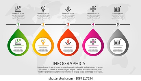 Modern vector illustration 3d. Timeline infographics template with five elements, steps. Contains icons and text. Designed for business, presentations, web design, diagrams with 5 steps.