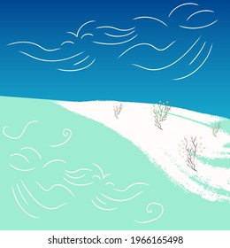 Modern vector illustration. Abstract beach, white sand. Collage with hand-drawn organic shapes. Design for print, social media, banners, invitations, corporate designs, covers, flyers, brochures.