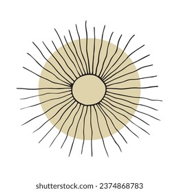Modern vector illustration. Abstract template with sun silhouette and round transparent element. Home decor poster, card, frame, template.