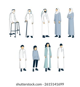 Modern vector illustration of a Arabian doctor, young nurse, and medical student team. Perfect for healthcare posters, educational materials, and hospital branding.