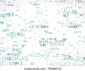 Modern vector illustration with array of symbols. Abstract ascii glitch background. Flow of encrypted data. Brute force hacking of a private network. Random signal error. Element of design.