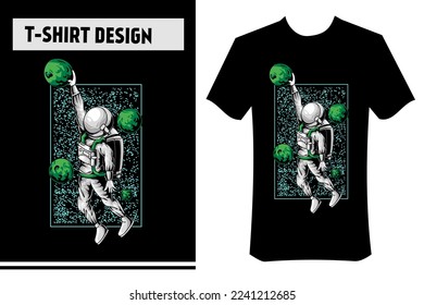 modern vector illustration of astronaut playing basketball in space, perfect for t-shirt, clothing, sticker, poster, hoodie.