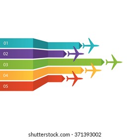 Ilustración vectorial moderna de fondo con aviones de colores. Ilustración vectorial en estilo de diseño plano para presentación, folleto, Sitio web.