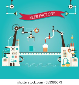 Modern vector illustration of beer industry, beer manufacturing, factory of beer