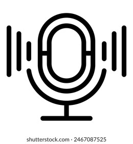Modern vector illustration of a black and white minimalist podcast microphone icon for broadcasting and recording with editable design, suitable for web and interface use