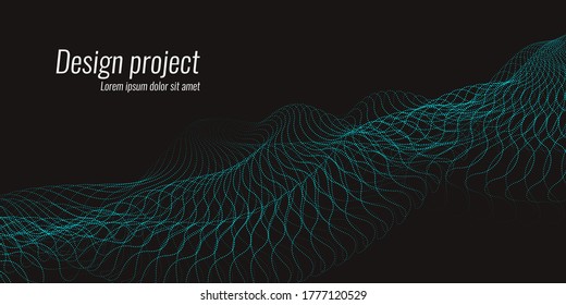 Modern vector illustration with blue particles on a dark background. Template for design