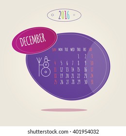 Modern vector illustration of brightness colorful calendar december 2016