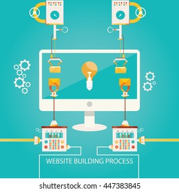 Modern vector illustration of Building a website or application.Website under construction, web page building process.