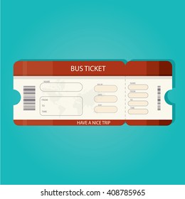 Modern vector illustration of bus ticket.  Ticket graphic design vector template