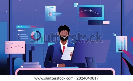 Modern vector illustration of business analytics, data dashboards, and office productivity