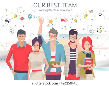 Modern vector illustration / Business concept of teamwork /  office employees and management /  can be used for websites and banners / efficiency