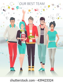 Modern vector illustration / Business concept of teamwork /  office employees and management /  can be used for websites and banners / efficiency