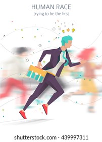 Modern vector illustration / Business concept of competition and rivalry/  trying to be leader /  office employees /  life in big city /  can be used for websites and banners / efficiency