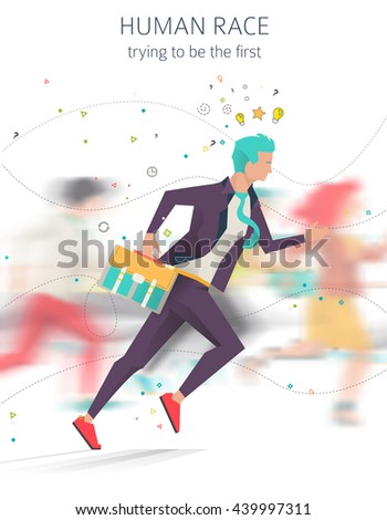 Modern vector illustration / Business concept of competition and rivalry/  trying to be leader /  office employees /  life in big city /  can be used for websites and banners / efficiency