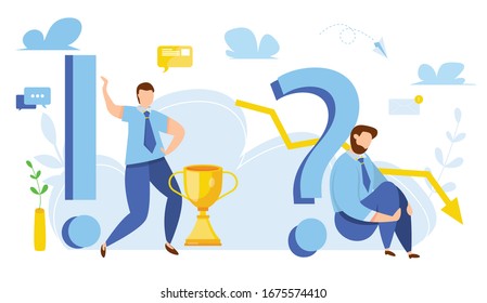 Modern vector illustration of business success and depression from failure. Move up motivation step by step.  Winner and looser. Target's achievement. Business competition among economy crash.