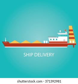 Modern vector illustration of cargo service, ship delivery, cargo ships logistic over the sea