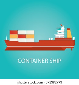 Modern vector illustration of cargo service, ship delivery, cargo ships logistic over the sea