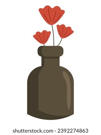 Modern vector illustration. Ceramic vase with red flowers on a white background