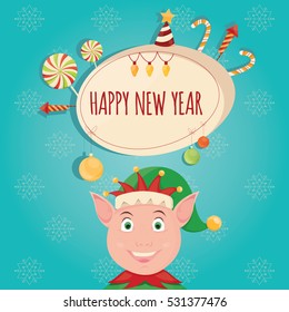 Modern vector illustration of Christmas Elf. Santa Helper. Cartoon style. Good for Xmas decoration, card design