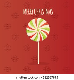 Modern vector illustration of Christmas lollipop on a snowflakes background
