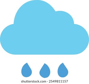 Modern vector illustration of a cloud with raindrops, featuring a minimalist design. The raindrop and cloud icon represent rainy weather on a transparent background.