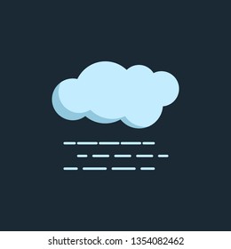 Modern vector illustration of the clouds and fog. Flat forecast icon of a cloudy misty weather. Meteorological symbol isolated on dark background.