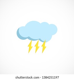 Modern vector illustration of the clouds and lightning. Flat forecast icon of a rainy weather. Meteorological symbol of storm isolated on white background.	