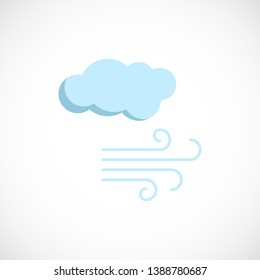 Modern vector illustration of the clouds and wind. Flat forecast icon of a rainy, windy weather. Meteorological symbol isolated on white background.	
